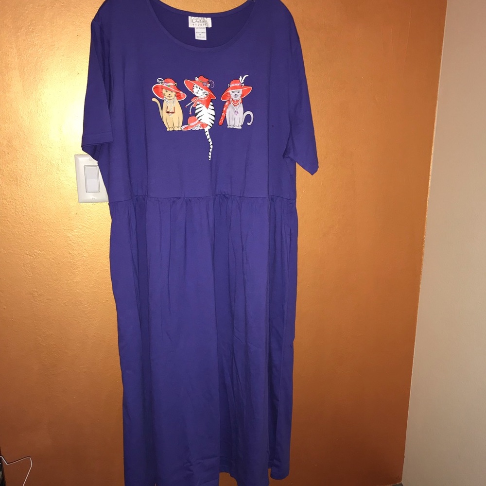 NWOT “Red Cat Lady” Purple Dress, 2X